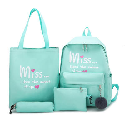 

4pcsset Letter Print Canvas Women Shoulder Totes Pen Bags Clutch Backpacks