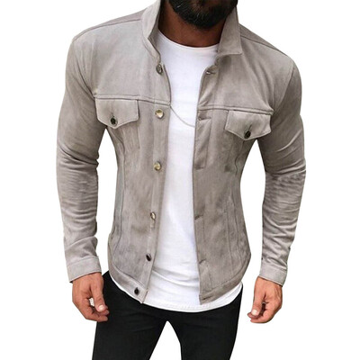 

Mens Autumn And Winter Button Slim Fit Jacket Coat Casual Cool Motorcycle Jacket Coat