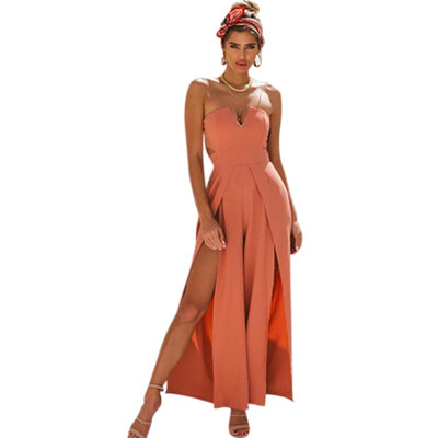 

Women Summer Sexy One Word Collar Solid Color Romper Backless Loose Casual Jumpsuit