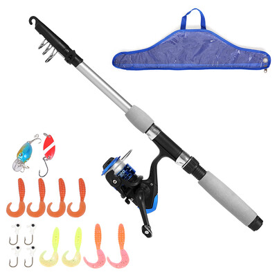 

Spinning Fishing Reel Rod Combo Kit Telescopic Fishing Pole with Soft Fishing Lures Jig Hooks Hard Baits