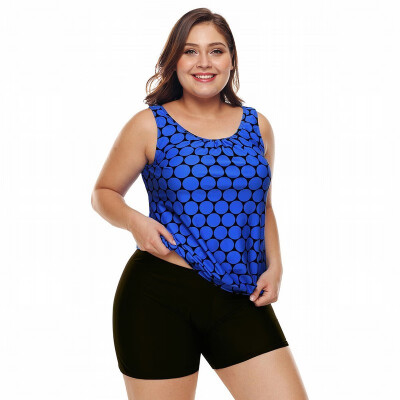 

Polka dot printed high waist flat angle Plus Size split swimsuit