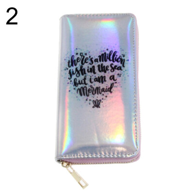 

Letter Print Laser Faux Leather Long Purse Lady Zipper Clutch Card Holder Wallet