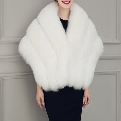 

Women Faux Fur White Coat Cardigan Jackets Wrap Cape Shawl