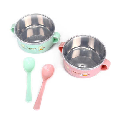 

Cartoon Kids Stainless Steel Bowl Spoon Baby Infant Food Feeding Tableware