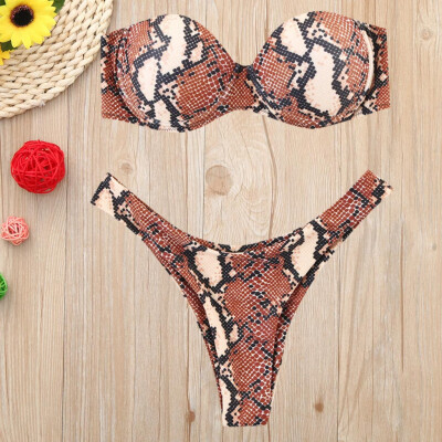 

Roseonmyhand Women Print Tube up Two Pieces Bikini Push-Up Swimsuit Swimwear Beachwear