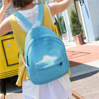 

New Fashion Unisex Men Women Mesh Backpack Solid See-Through Zipper Small Bag Casual Schoolbag Travel Bag