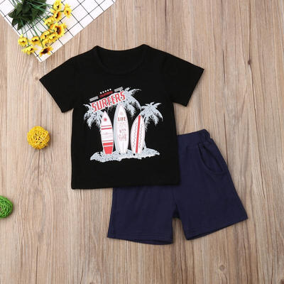 

Toddler Baby Boys Tops Pants Beach Coconut Tree Print T-shirt Summer Clothes