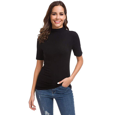 

Nomeni Womens Summer Short Sleeve Letter Turtleneck Tops Tee Shirt Top Blouse