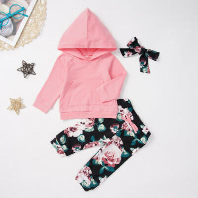 

Baby Kids Girls Tracksuit Set Floral Hooded Tops Pants Toddler Clothes Outfits