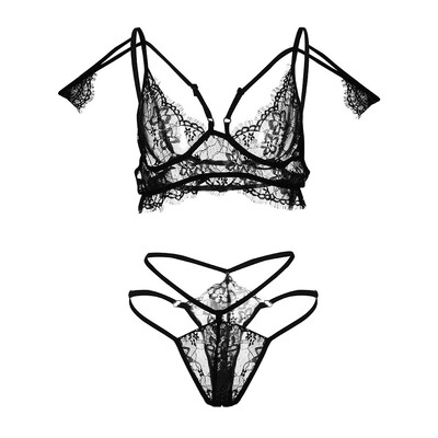 

Toponeto Sexy Lingerie Women Underwear Sleepwear Strapless Lace Bra Panties G-string Set