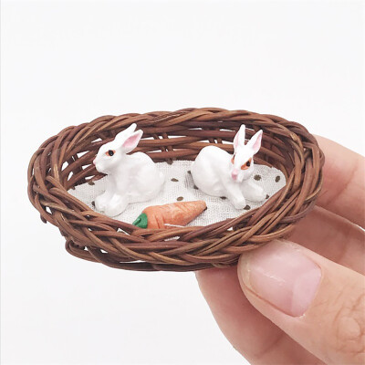 

YIWULA Mini Rattan Bunnies Rabbit Hatch For 112 Miniature Dollhouse Room Decor