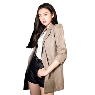 

2019 Spring Autumn Slim Lapel Blazer Outerwear Fashion Women New casual Long Sleeve Plaid jacket with pocket