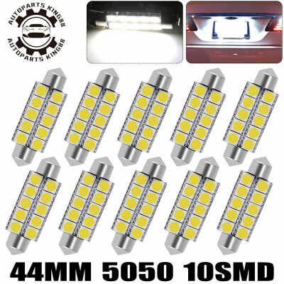 

10x White 44MM 5050 10SMD Festoon LED Dome Map License Interior Light Bulb 212-2