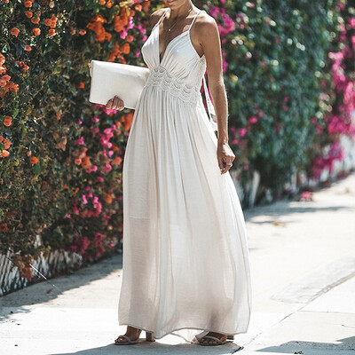 

Womens Fashion Solid Spaghetti Strap Backless Dresses