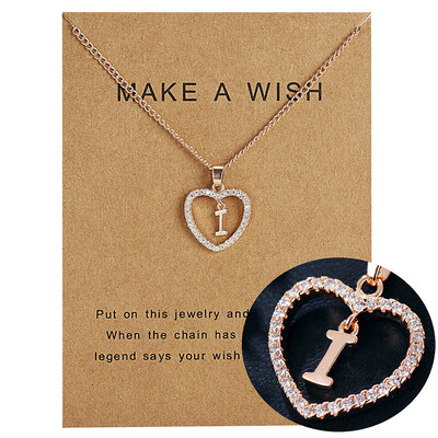 

Make A Wish 26 Letters Alphabet Pendant Necklace Cubic Zirconia Love Heart Crystal Charm Necklace for Women Jewelry With Card