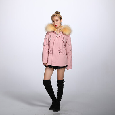 

QIU YAN 2019 new party to overcome female stars hair big hair collar pike short rabbit fur whole skin liner fur coat 9327