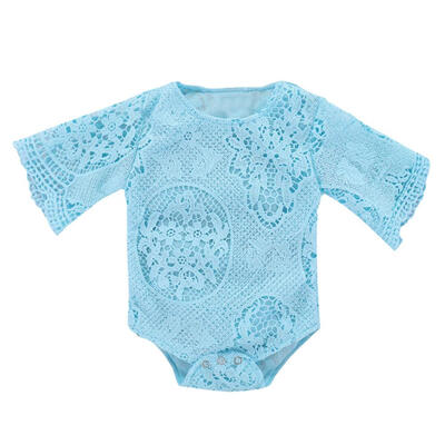 

Newborn Baby Lace Bell Sleeve Girls Romper O-Neck Crochet Solid Color Tops