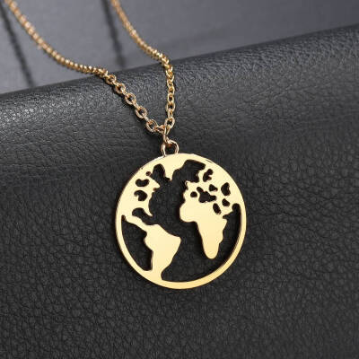 

Fashion Vintage Gold Color World Map Pendant Necklace For Women Geometric Round Chain Charm Choker Collares Necklace Jewelry