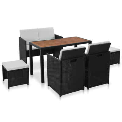 

6 Piece Outdoor Dining Set Poly Rattan&Acacia Wood Black