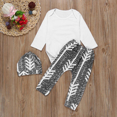 

Newborn Baby Boys Girls Long Sleeve Romper TopsPantsHat Outfits Clothes Set