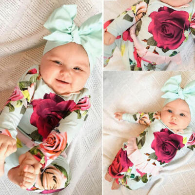 

US Newborn Toddler Kids Baby Girl Outfit Clothes T-shirtsFloral Pants 2PCS Set