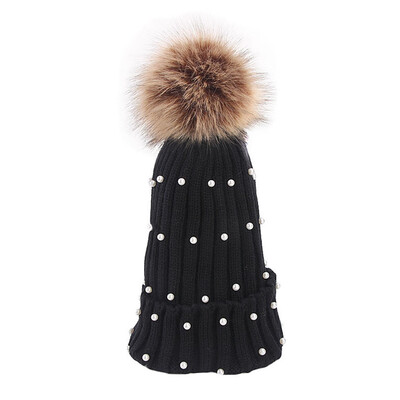 

Tailored Women Winter Crochet Hat Faux Fur Wool Knit Warm Cap