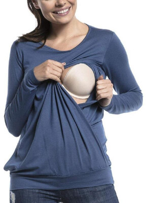 

Comfy Pure Color House Waer Maternity Lactation T-shirt