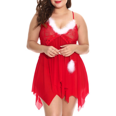 

Christmas Feather Lace&Mesh Plus Size Babydoll Set