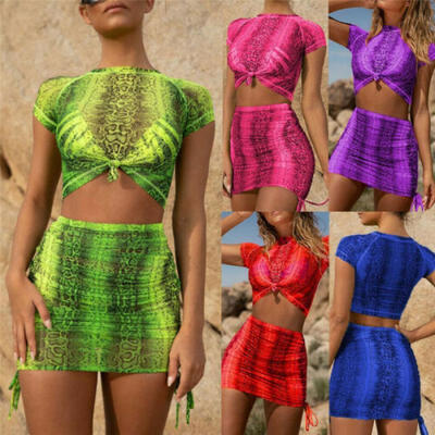 

Women Lady 2 Piece Bodycon Two Piece Crop Top&Skirt Set Lace Up Dress Party