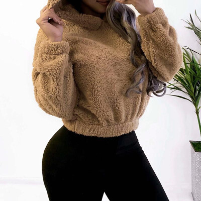 

Women Crop Hoodies Hooded Sweatshirt Fleeces Cute Ears Loose Warm Autumn Winter Pullovers Casual Tops Outwear