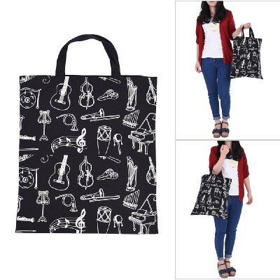 

Cartoon Muscial Instruments Patterns Washable Cotton Cloth Handbag Music Tote Shoulder Grocery Shopping Bag for Students Girls