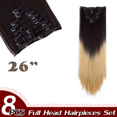 

Curly Full Head Clip Synthetic in Hair Extensions 8 Piece 18 Clips Hairpiece Long Wave for Women