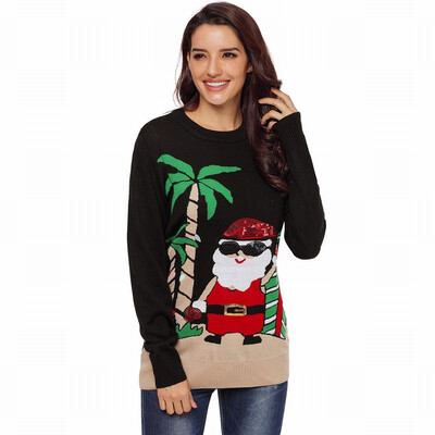 

Round neck long sleeve snowflake knit sweater pullover sweater womens