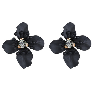 

Vintage Crystal Flower Earring Stud Earrings Women Black Jewelry Trending Statement Jewellery For Women
