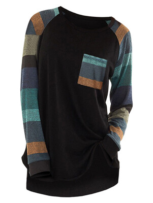 

Raglan Sleeve Striped Pocket Longline T-shirt