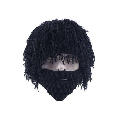 

Handmade Knitting Man Wig Beard Hat Warm Winter Halloween Caveman Beanie Costume