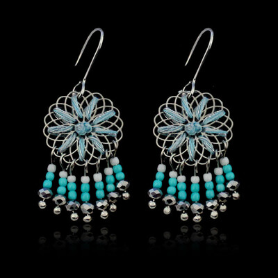 

1 Pair Vintage Women Boho Style Hollow Flower Beaded Drop Dangle Earrings New
