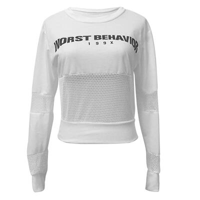 

Women Long Sleeve Sexy Sweatshirt Casual Hollow Out Gauze Pullover Tops