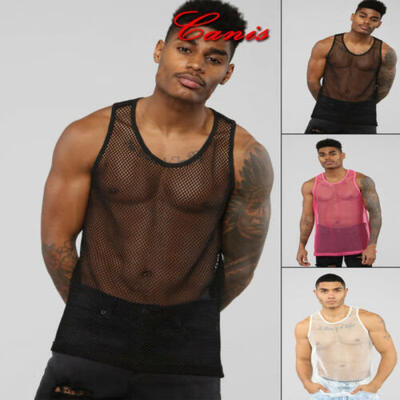 

Sexy Mens Mesh T-shirt Gym Training Tank Vest Top Fish Net Sporting Clothing