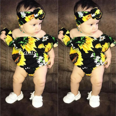 

US Summer Clothes Newborn Infant Baby Girl SunFlower Romper Bodysuit 3Pcs Outfit