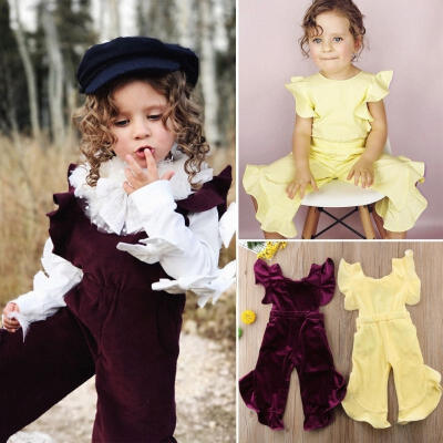 

Kids Baby Girl Ruffle shoulder Velvet Romper Jumpsuit Trousers Outfit Clothes