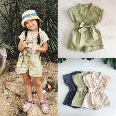 

Toddler Kids Baby Girls Bow-tie Waist Romper Jumpsuit Playsuit Summer Outfit Set