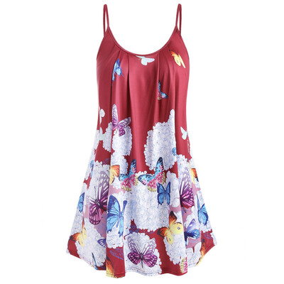 

Roseonmyhand Plus Size Fashion Women Butterfly Printed O-Neck Camis Tops Casual Blouse