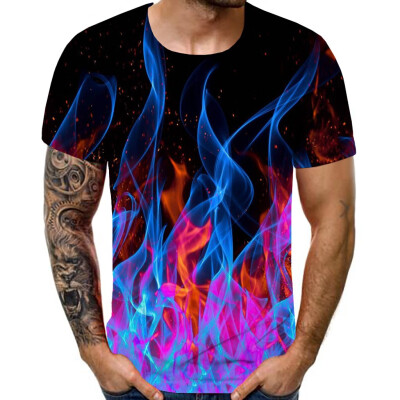 

Toponeto Mens New Summer T-shirt With Round Neck Short Sleeve Blue Flame 3D Printed Top