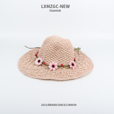 

Parent new summer foldable straw hat ladies seaside vacation shade sun hat baby big eaves basin hat