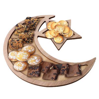 

Gobestart Wooden Artistic Eid Mubarak Party Serving Tableware Tray Display Wood Decoration