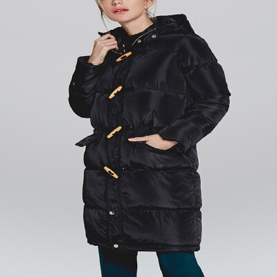 

Solid Front Buttons&Zipper Dual Pockets Hooded Tube Coat