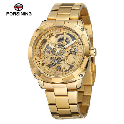 

FORSINING Men Luxury Skeleton Automatic Winding Mechanical Watches Exquisite Stainless Steel Wristwatch