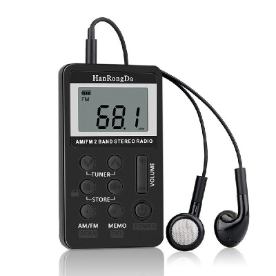 

HanRongDa HRD-103 AM FM Digital Radio 2 Band Stereo Receiver Portable Pocket Radio w Headphones LCD Screen Rechargeable Battery