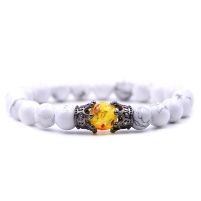 

8 mm Natural Stone Volcanic Stone Bracelet DIY Rose Gold Small Crown Hand Cord Micro Inlay Zircon Bracelet